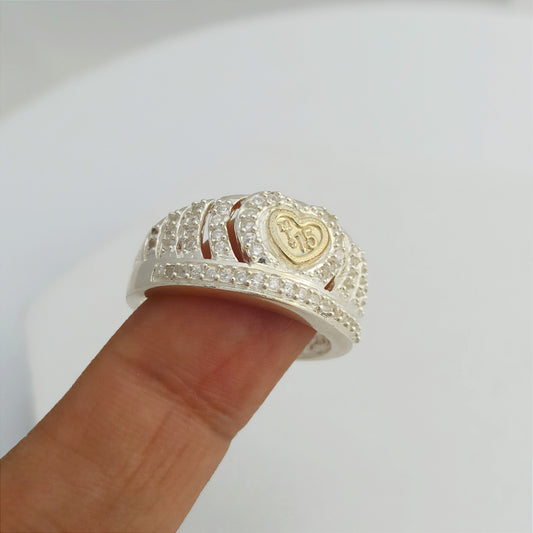 Anillo Corona con Corazón y Circones