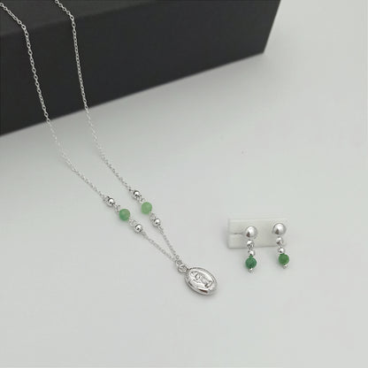 JP61002 - Conjunto Esmeralda Morralla con Cadena, Dije y Aretes