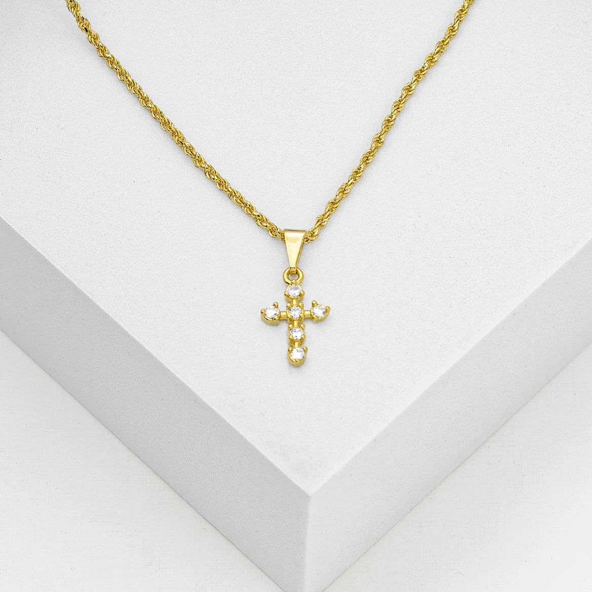 23128C - Dije Cruz 6 Circonias Cristal