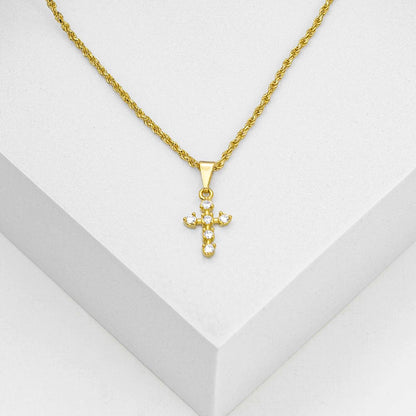 23128C - Dije Cruz 6 Circonias Cristal