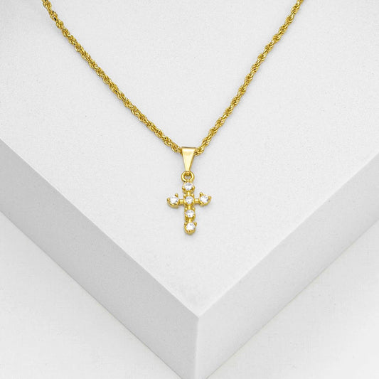 23128C - Dije Cruz 6 Circonias Cristal