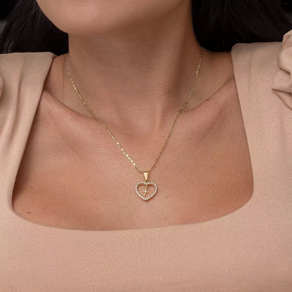 23192 - Dije Corazon Circonias + Cruz Mini