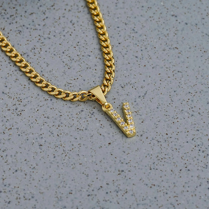 23370V - Dije Silueta Letra V Mediana Con Circones