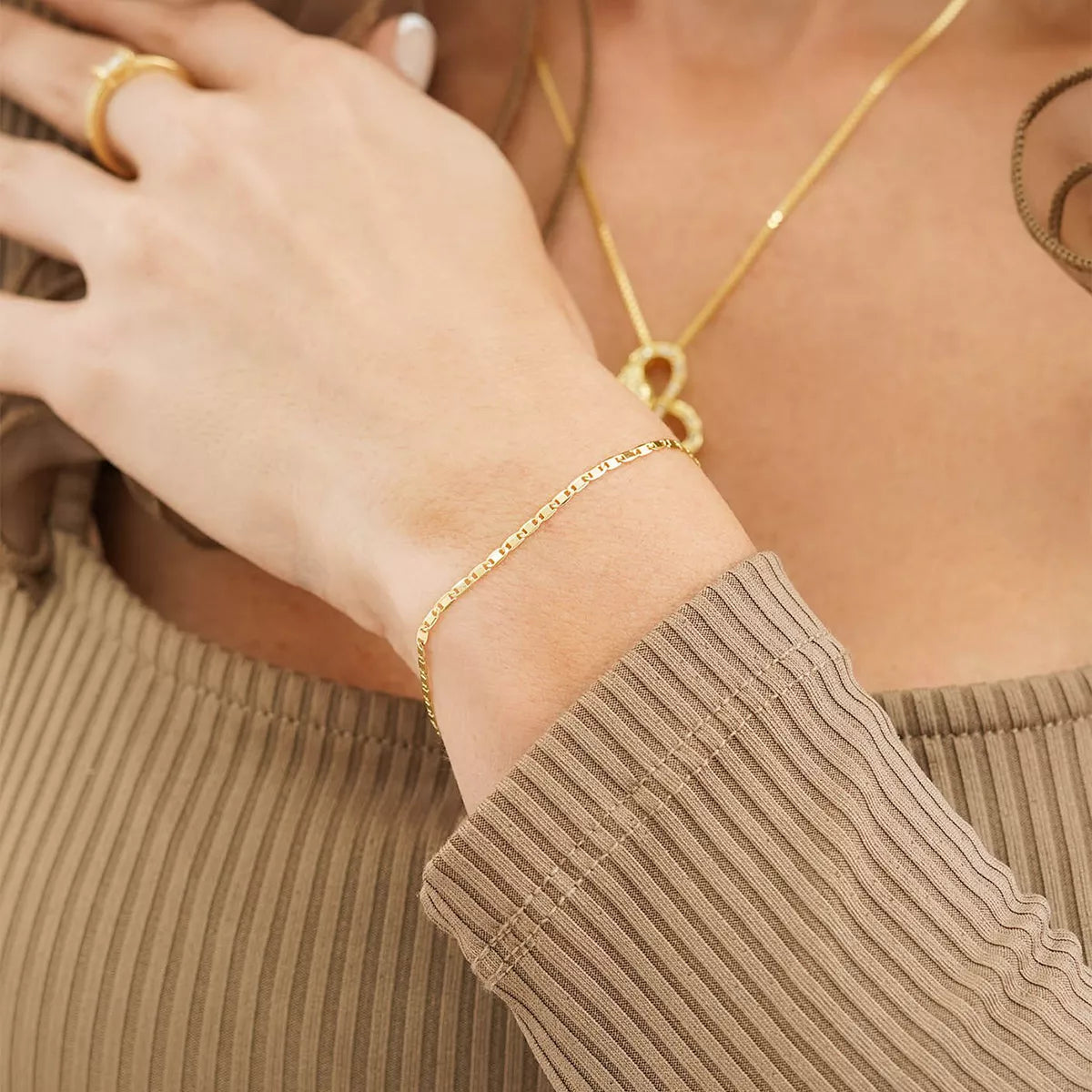 54291 - Pulsera Escalera Delg. Plana Lisa 16 Cms + Extensor