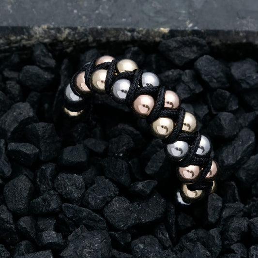 AT18 - Anillo Tejido Serpiente balines 3 oros