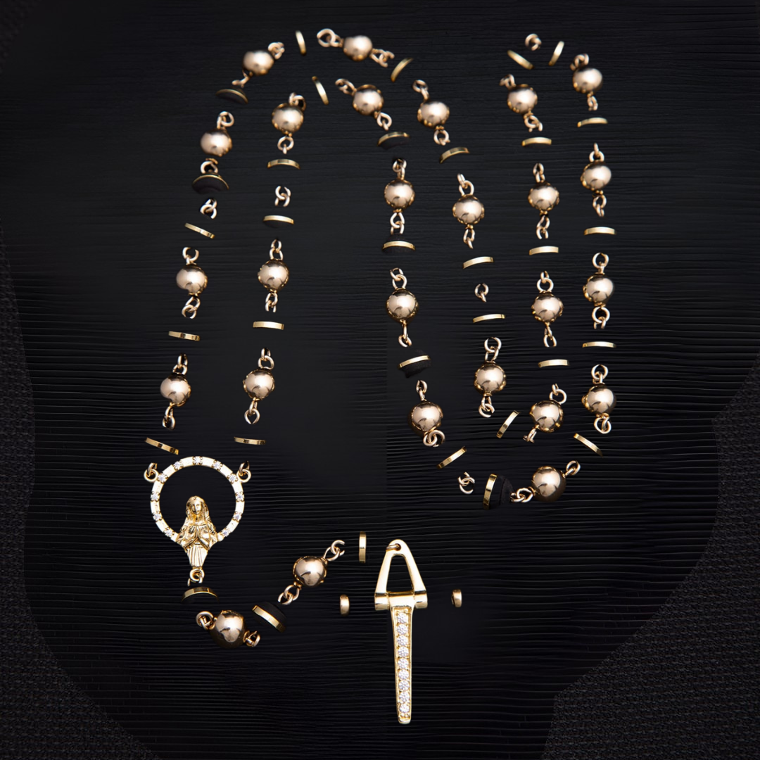 R002 - Rosario en Filigrana con balines y neoprenos y cruz pendulo