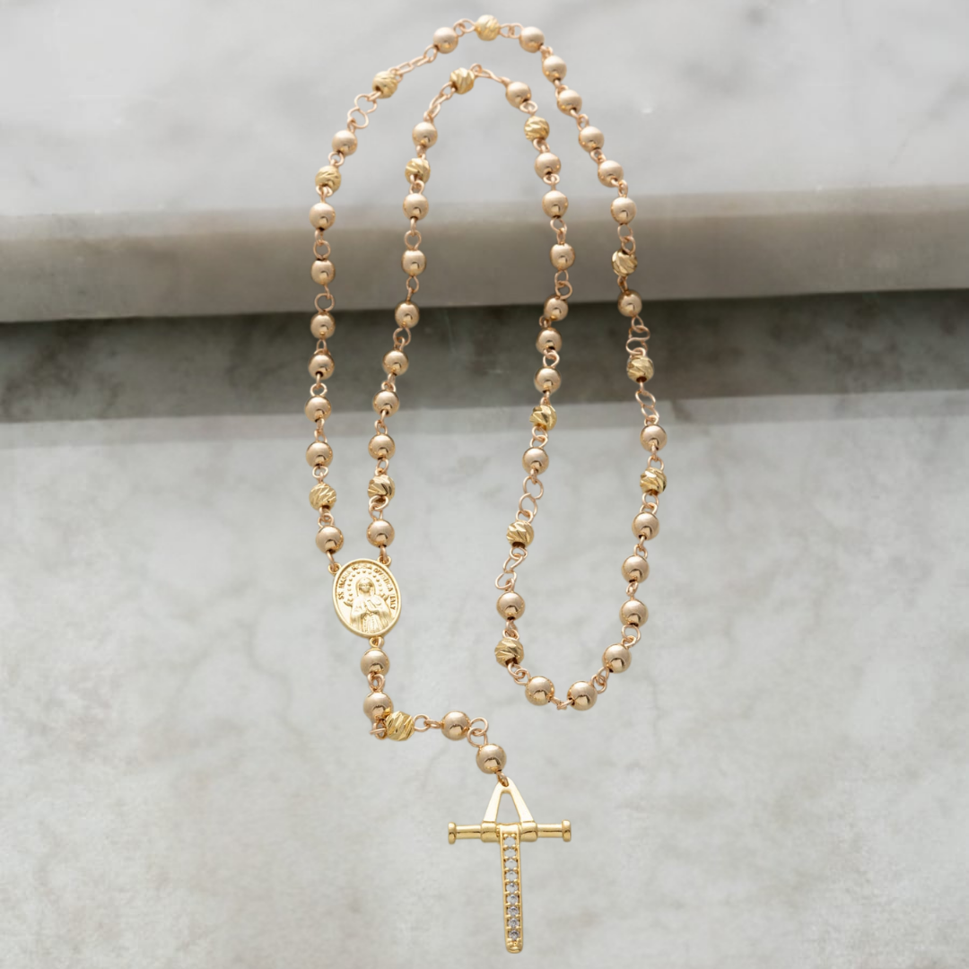 R006 - Rosario en Filigrana con balines y Cruz Pendulo