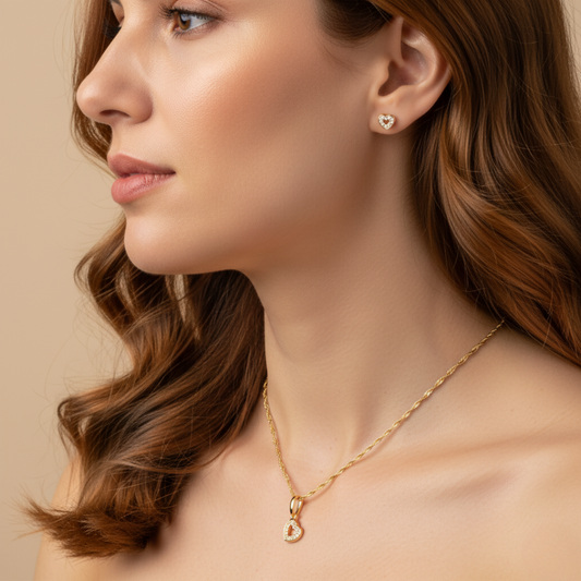 Set Cadena, dije y topitos Corazón Silueta con Circonias