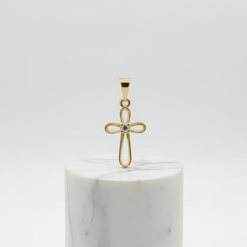 23092C - Dije Cruz trébol silueta