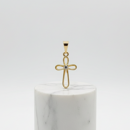 23092C - Dije Cruz trébol silueta