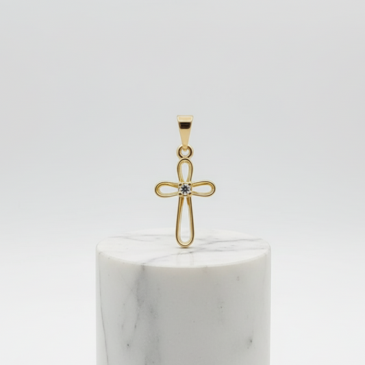 23092C - Dije Cruz trébol silueta