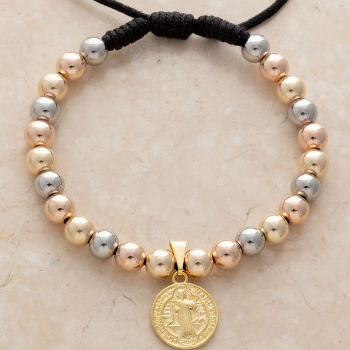 M048 - Manilla Balines 3 oros con DIje San Benito