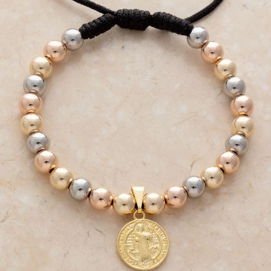 M048 - Manilla Balines 3 oros con DIje San Benito