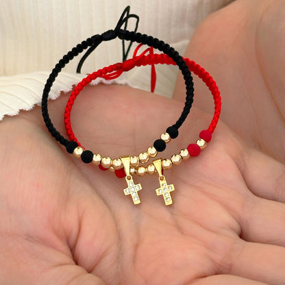 MP117 - Par manillas balines con dije cruz con circones