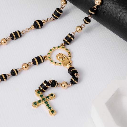 25555V - Crucero Virgen Con Circonias Verde