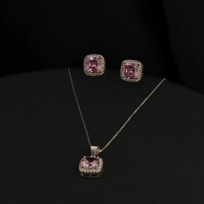 JP75002 - Conjunto Cuadrado Pave Circon Rosado
