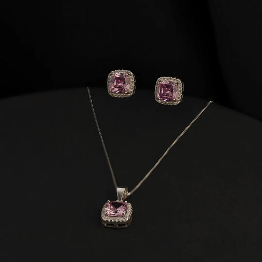 S-75002 - Conjunto Cuadrado Pave Circon Rosado