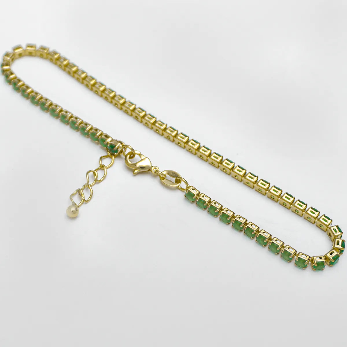 54004V - Tobillera Circonias Verde Unisex 22 Cms + Extensor