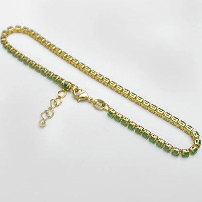 54004V - Tobillera Circonias Verde Unisex 22 Cms + Extensor