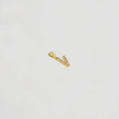 23370V - Dije Silueta Letra V Mediana Con Circones