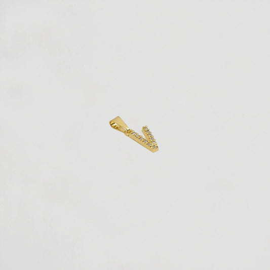 23370V - Dije Silueta Letra V Mediana Con Circones