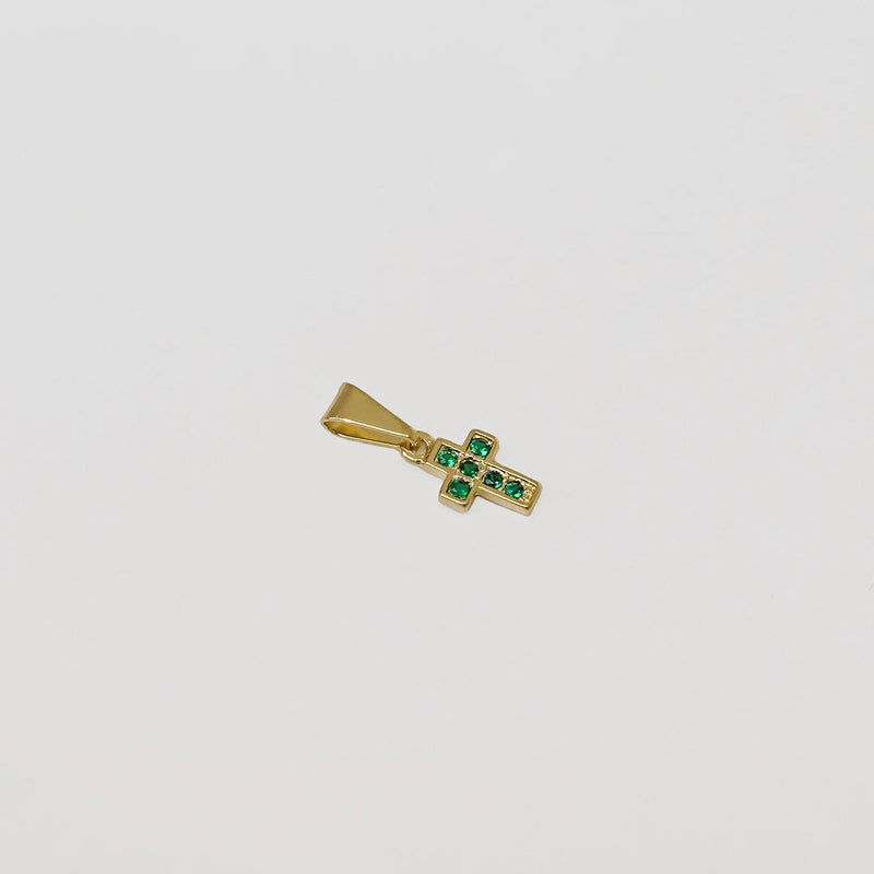 J23011V - Dije Mini Cruz Con Circonias Verde