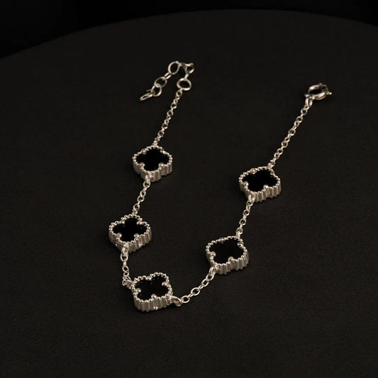 JP55126 - Pulsera Clover Black 5H 10 mm 17 Cms + Ext