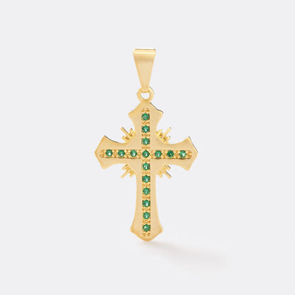 23035V - Dije Cruz Sagrada Circonias Verde