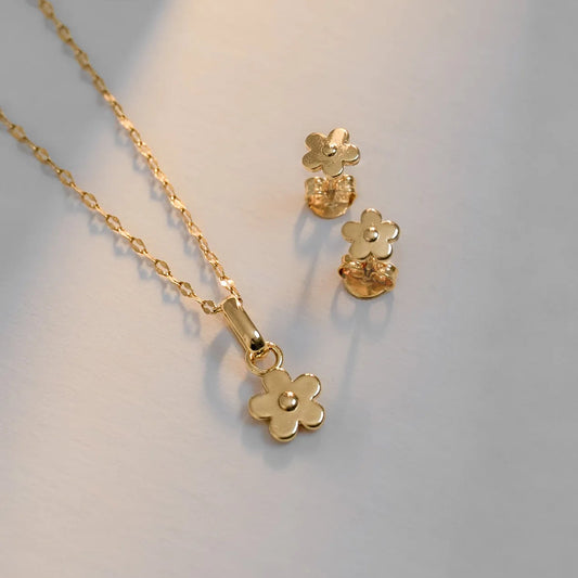 Set Flor Golden Flower Cadena, Dije y Topitos