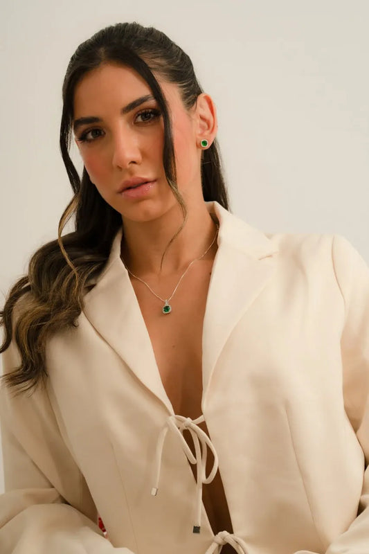 S-75001 - Conjunto Cuadrado Pave Circon Verde