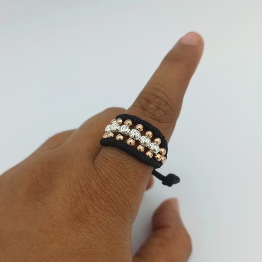 ATP02 - Anillo 3 lineas con balines lisos Diamantados
