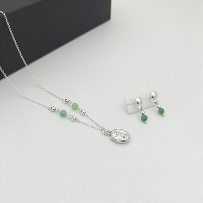 JP61002 - Conjunto Esmeralda Morralla con Cadena, Dije y Aretes