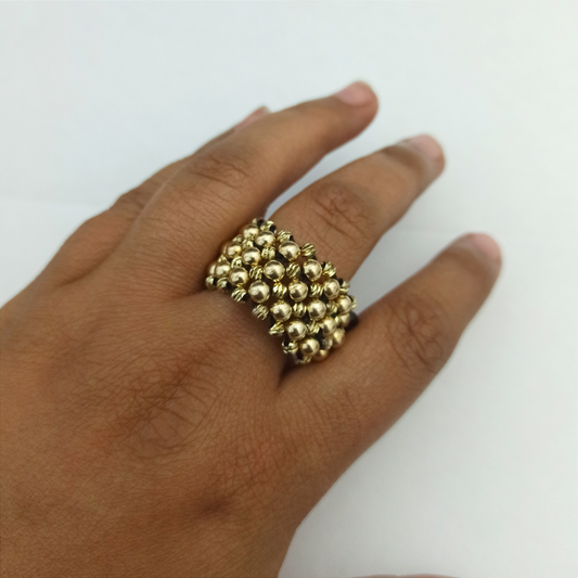 AT18 - Anillo Tejido 7 Lines con Balines Lisos y Diamantados